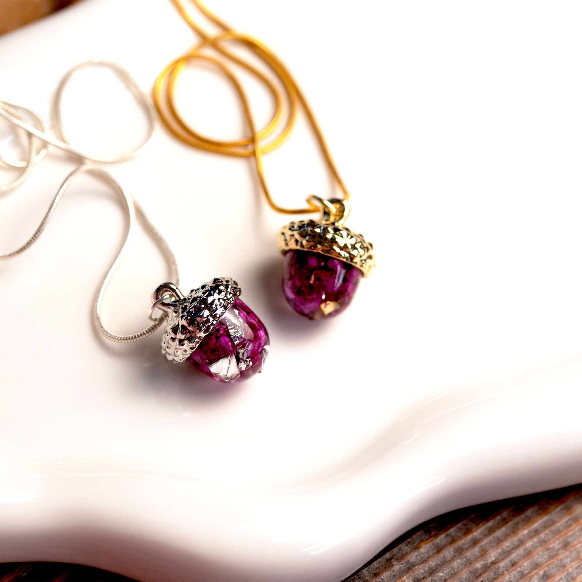 Dainty Rosé Amoré Botanical Acorn Pendant - Calico Unicorn