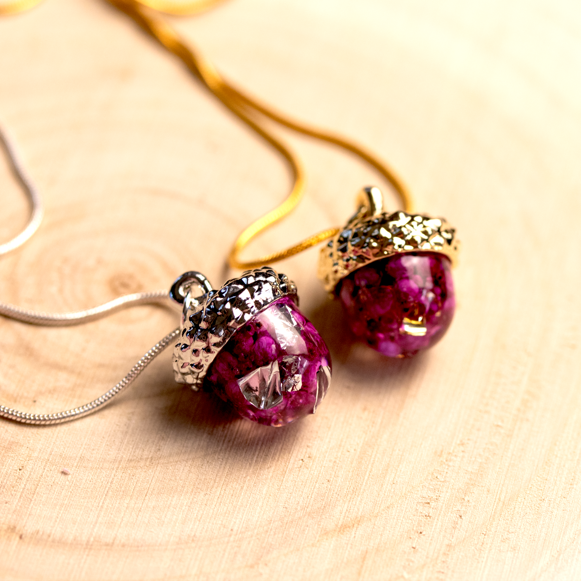 Dainty Rosé Amoré Botanical Acorn Pendant - Calico Unicorn