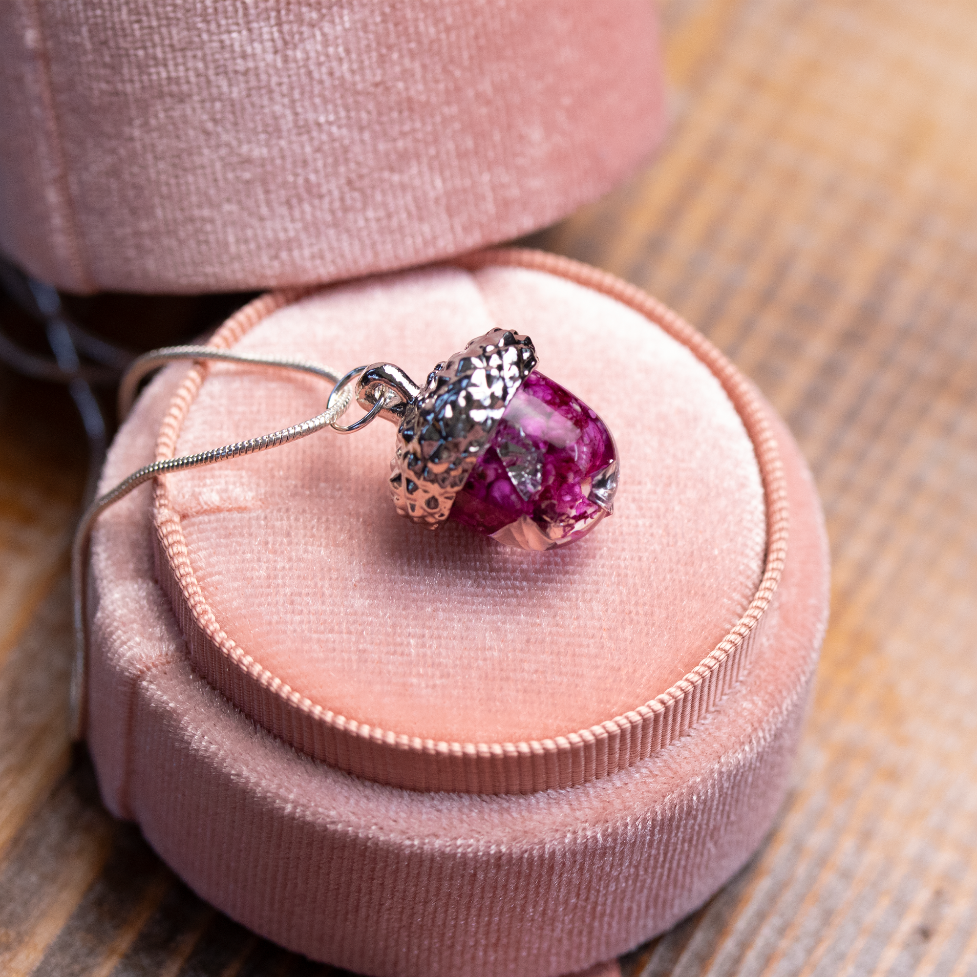 Dainty Rosé Amoré Botanical Acorn Pendant - Calico Unicorn