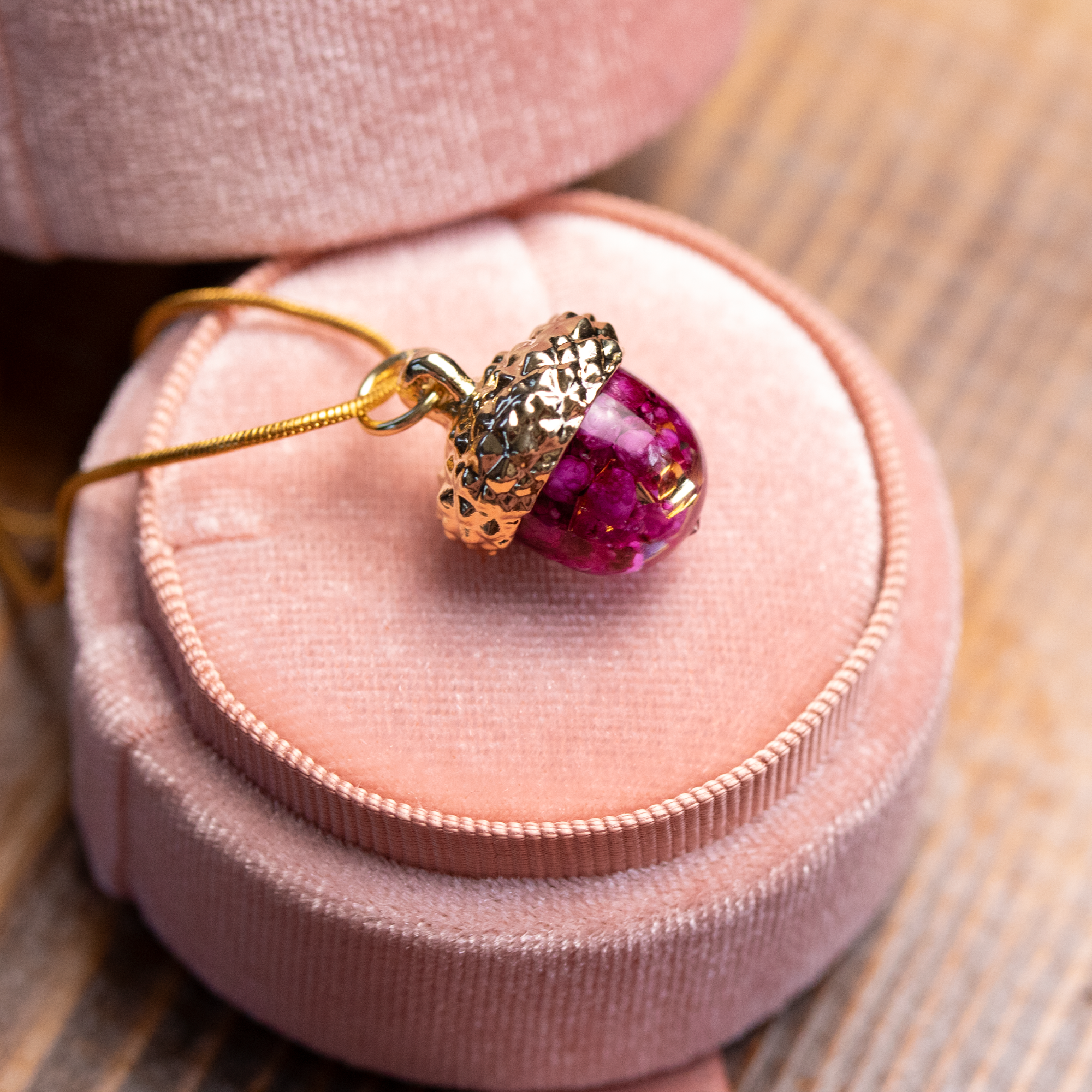 Dainty Rosé Amoré Botanical Acorn Pendant - Calico Unicorn