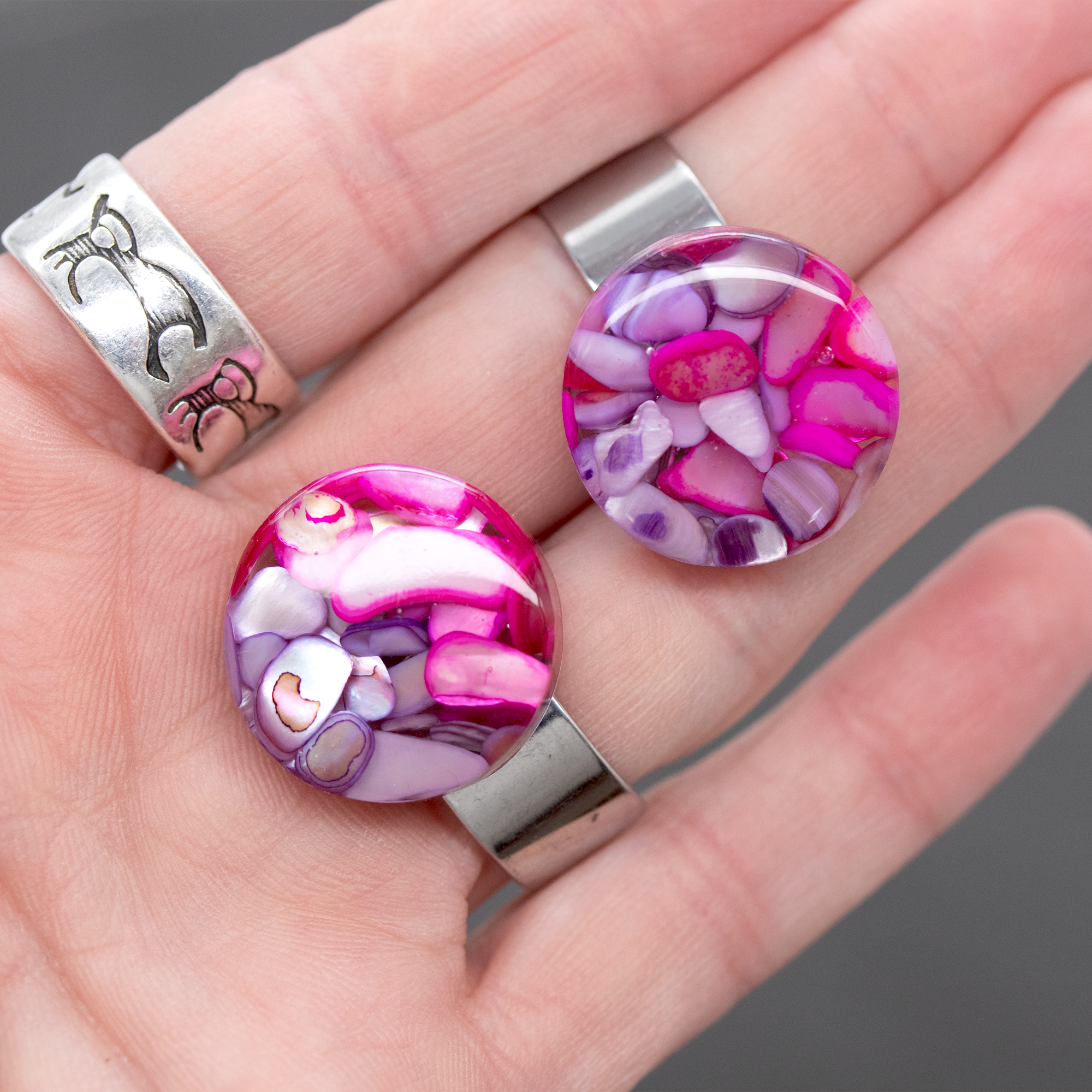 Pink and Purple Shell 'Wobble" Ring - Calico Unicorn