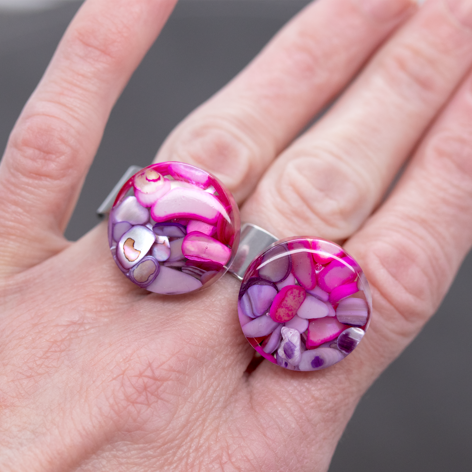 Pink and Purple Shell 'Wobble" Ring - Calico Unicorn