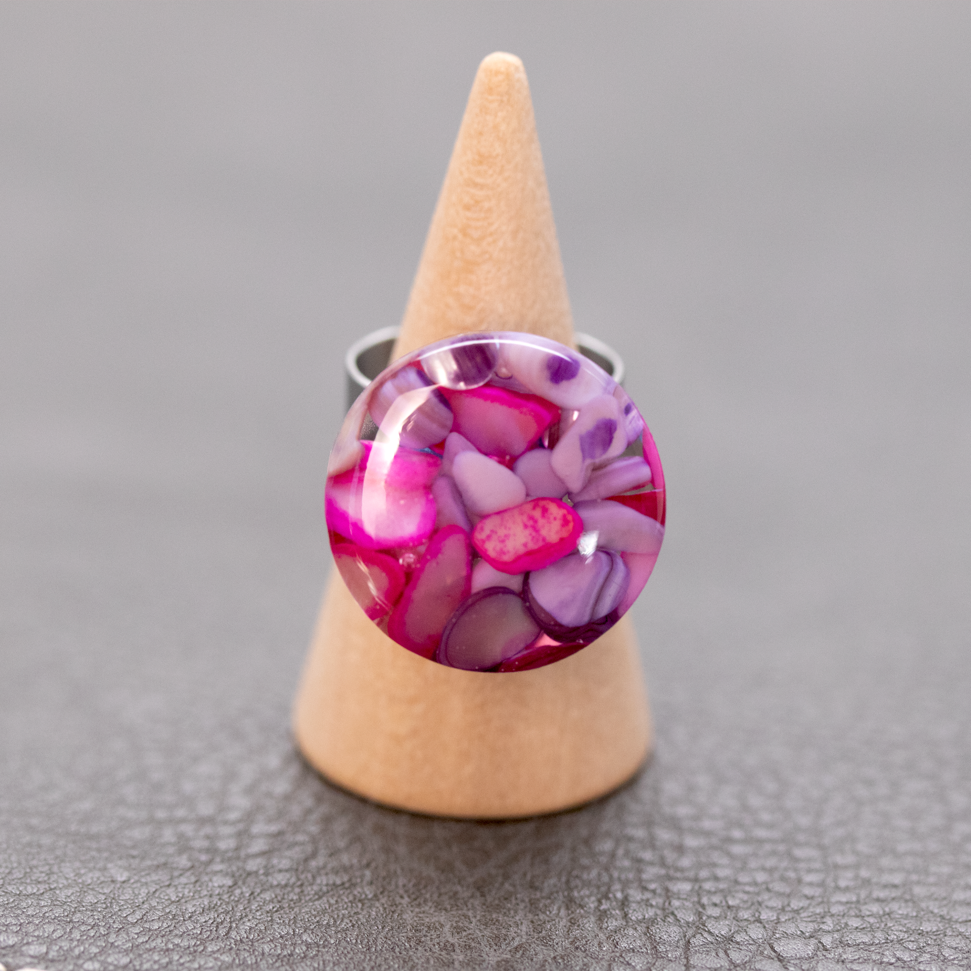 Pink and Purple Shell 'Wobble" Ring - Calico Unicorn