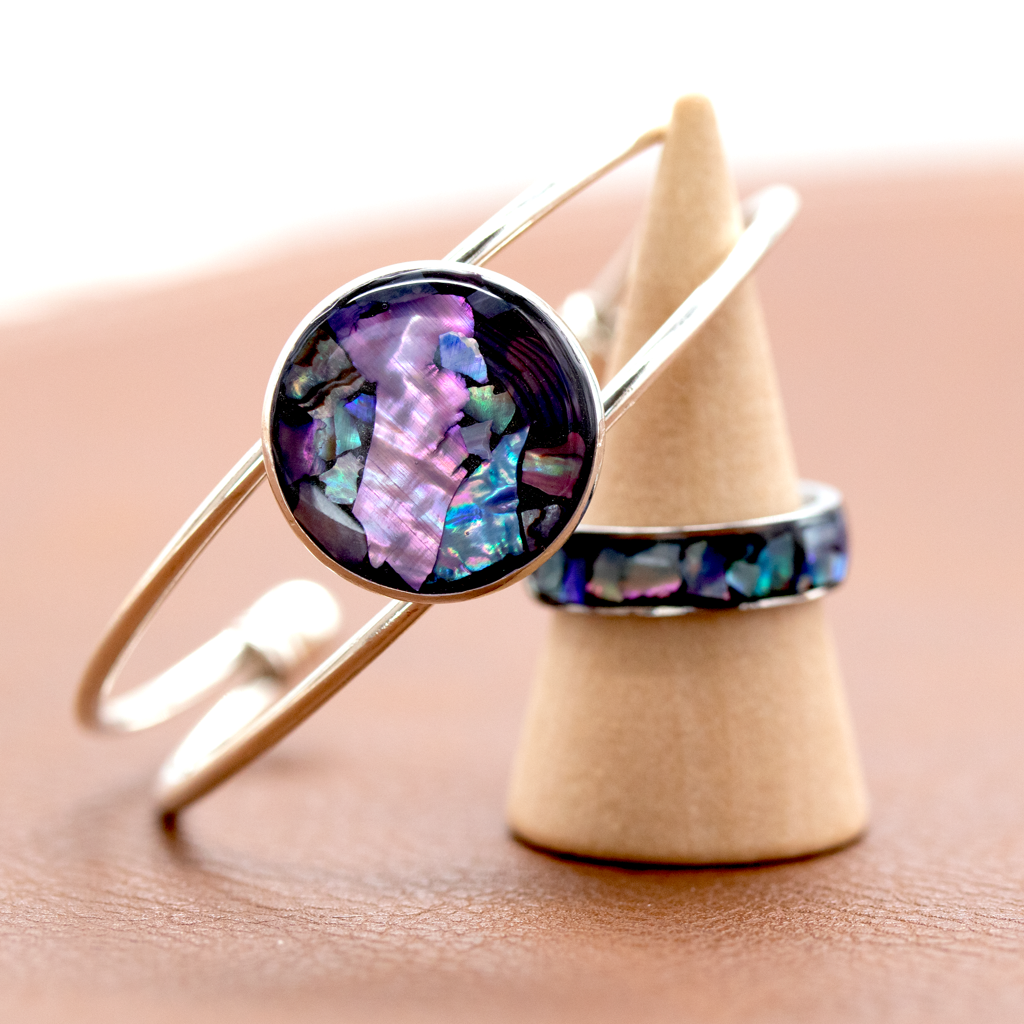 Abalone Shell Bangle Cuff Bracelet - Calico Unicorn