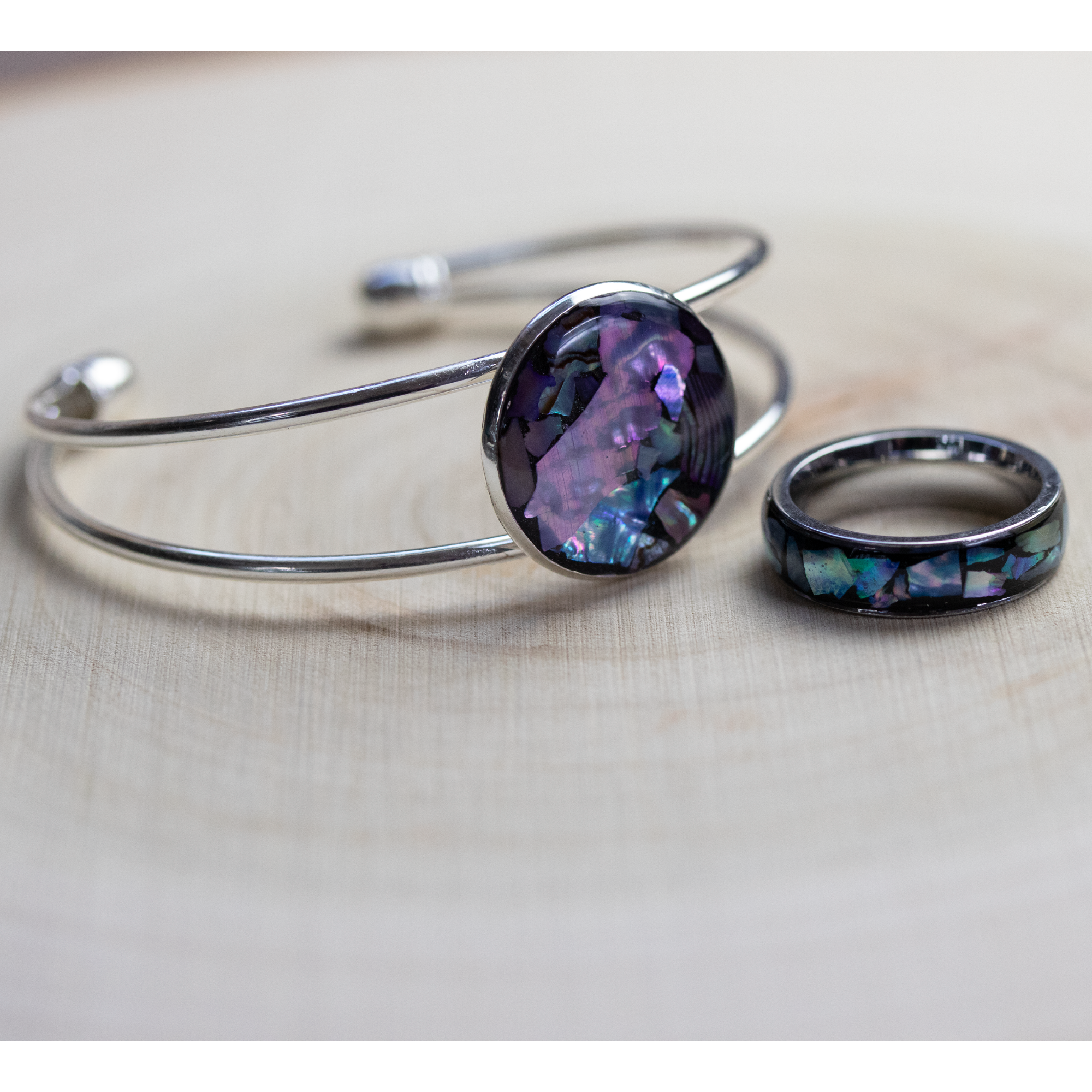 Abalone Shell Bangle Cuff Bracelet - Calico Unicorn