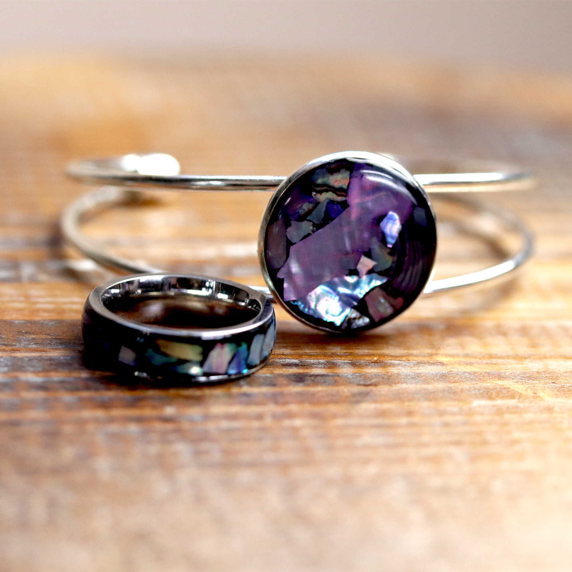 Abalone Shell Bangle Cuff Bracelet - Calico Unicorn