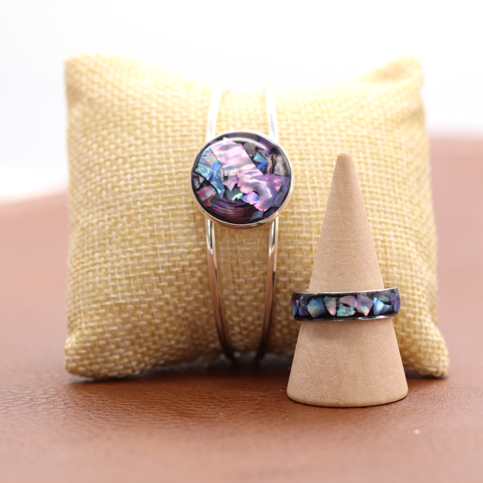 Abalone Shell Bangle Cuff Bracelet - Calico Unicorn
