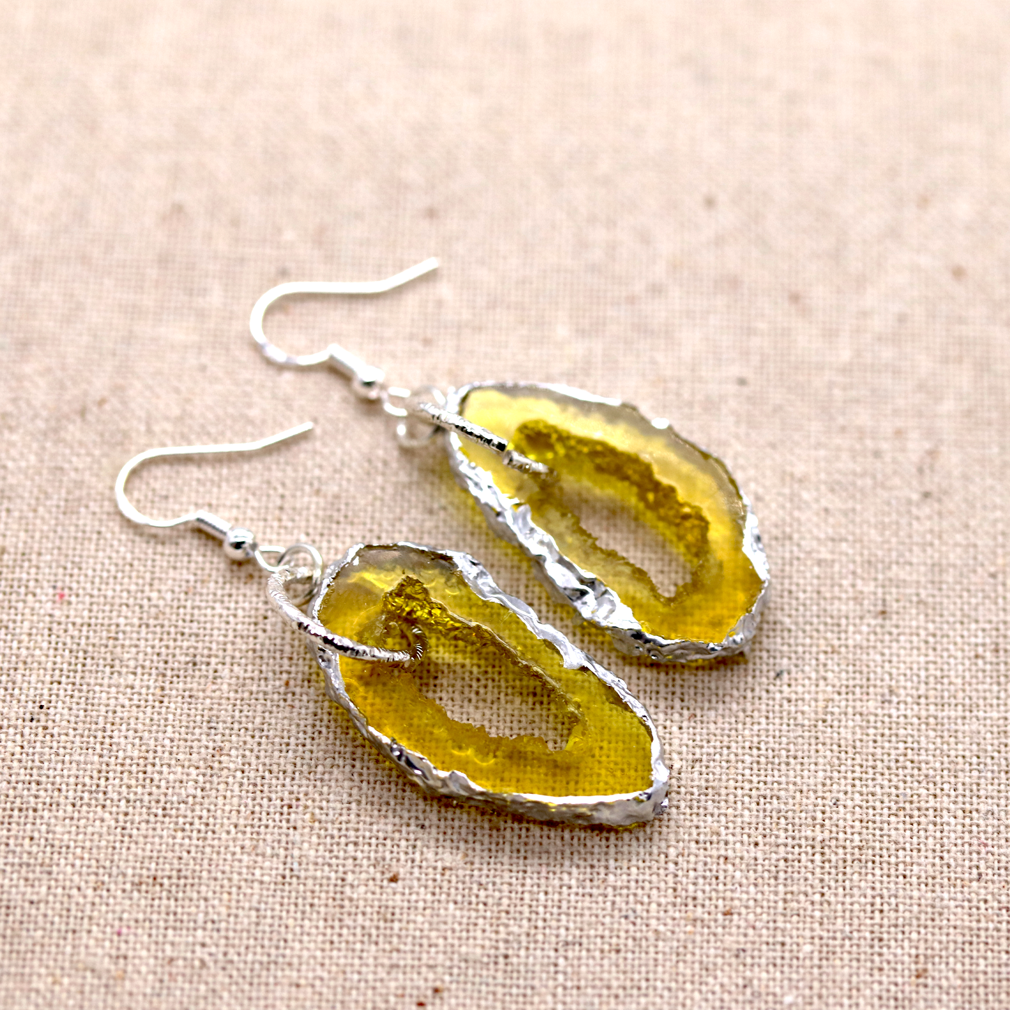 November - Citrine Birthstone Inspired Geode Earrings image 1