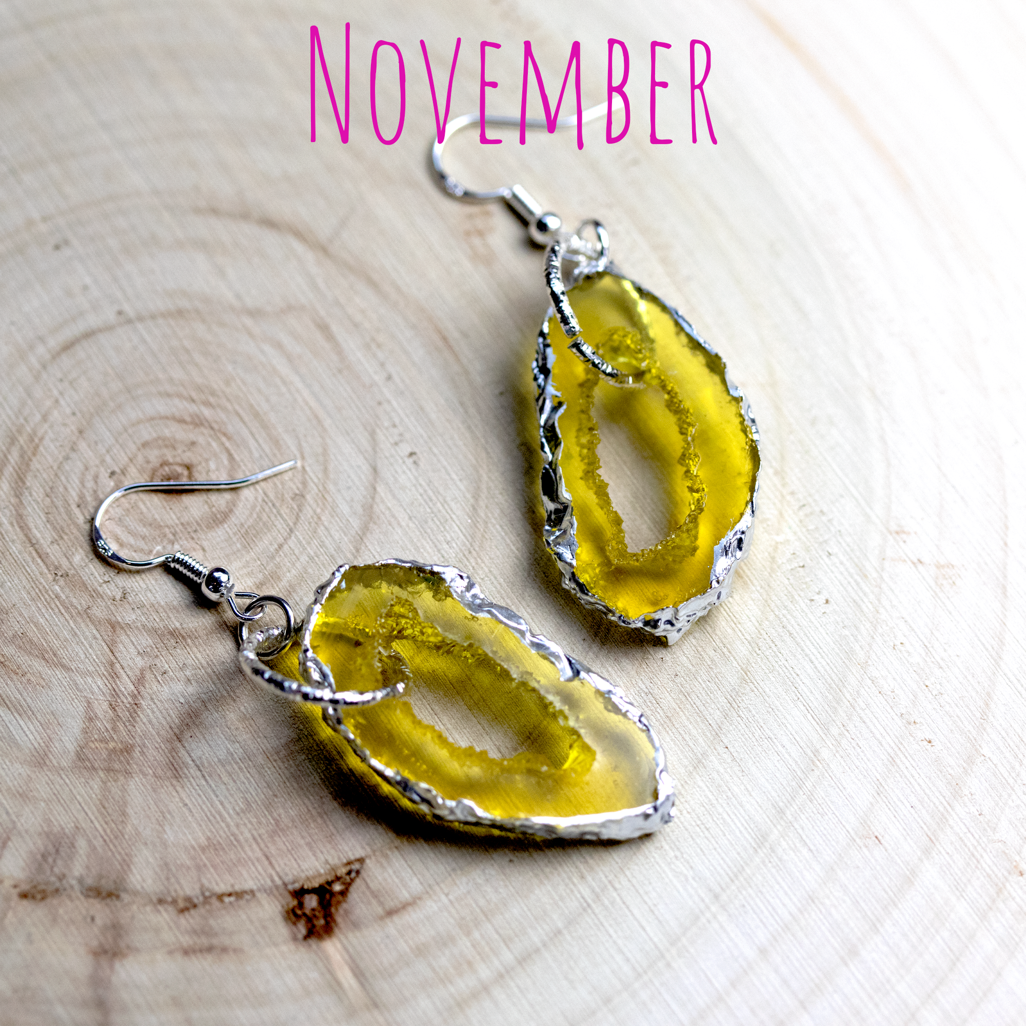 November - Citrine Birthstone Inspired Geode Earrings image 2