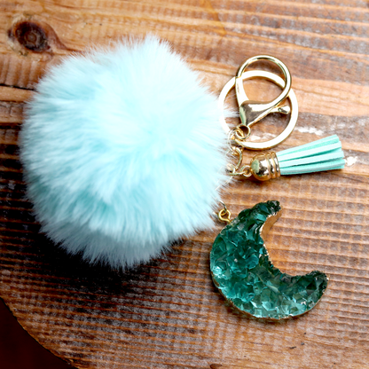 Light Aqua Blue Druzy Crystal Crescent Moon Keychain image 3