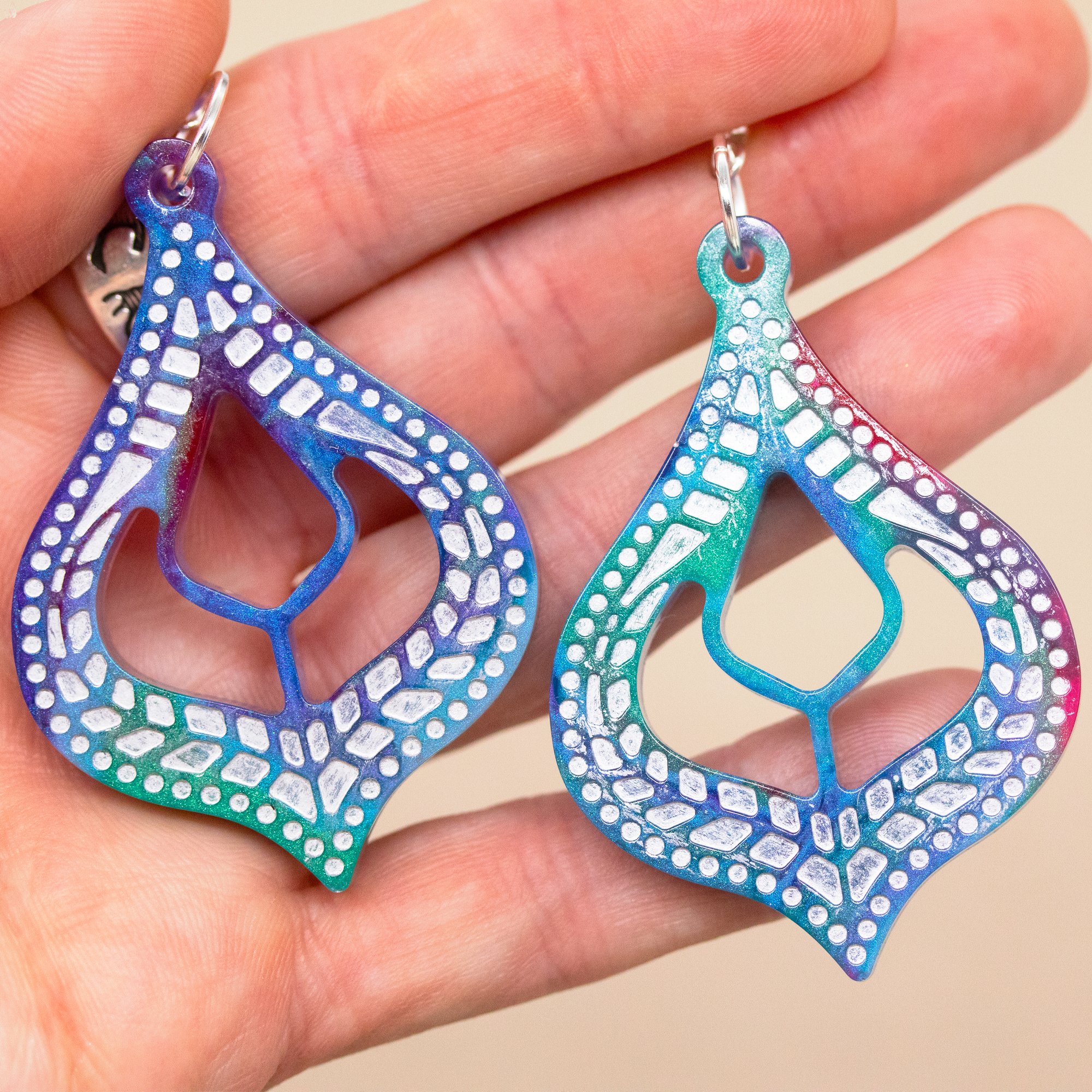 Teal + Purple Marble Moroccan-Inspired Boho Earrings image 4