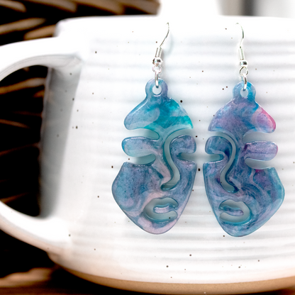 Purple Marble Abstract Woman's Face Earrings image 2