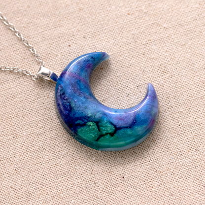 Purple or Blue Marbled Galaxy Crescent Moon Pendant image 4