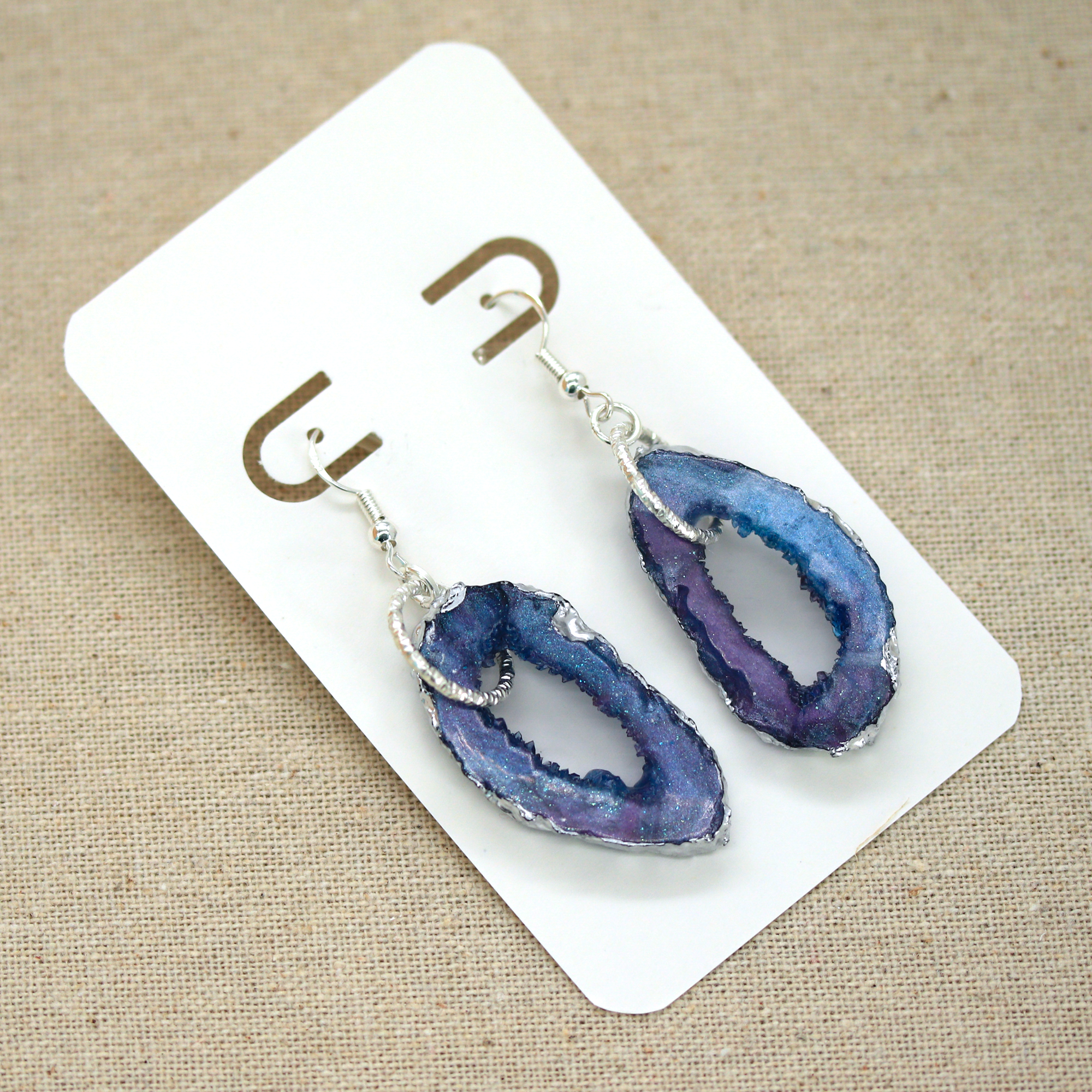 Blue + Purple Galaxy Geode Earrings image 4