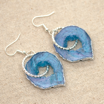 Rainbow Pearly Blue Geode Earrings Set image 6