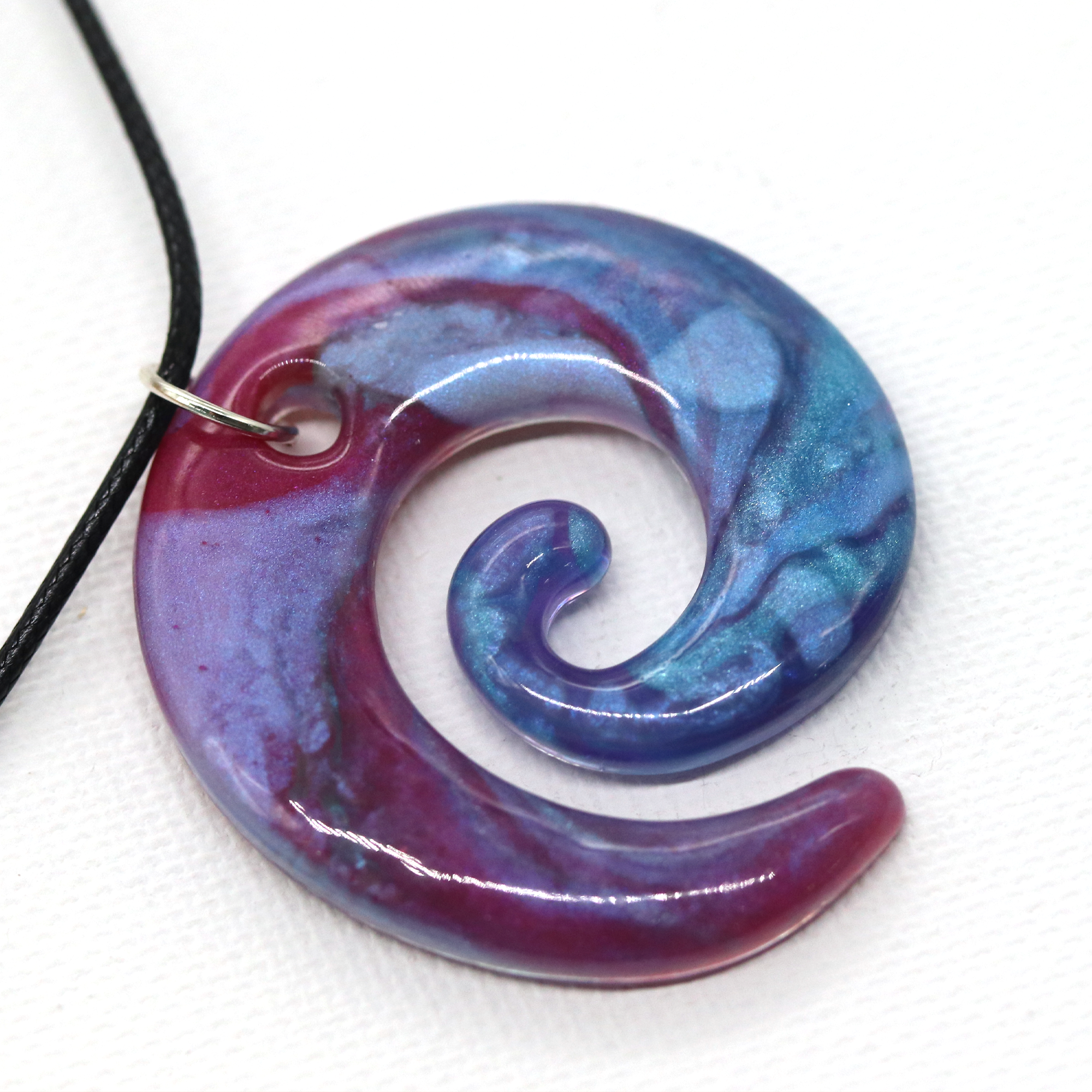 Raspberry Pink + Blue Marble Spiral Pendant image 2