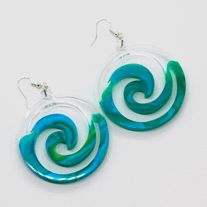 Teal Marble + Clear Big Boho Spiral Earrings image 5