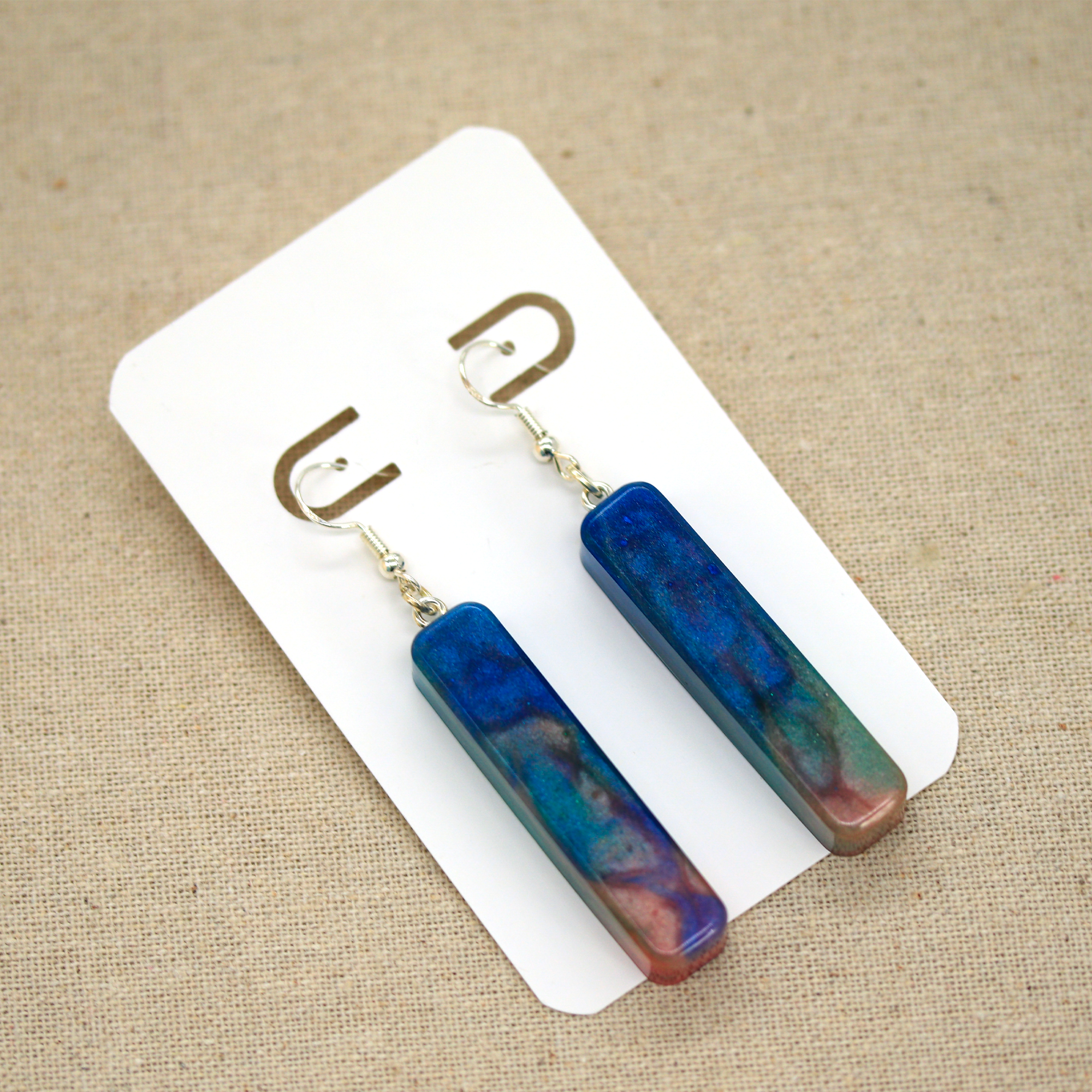 Blue + Coral Marble Simple Bar Earrings image 2