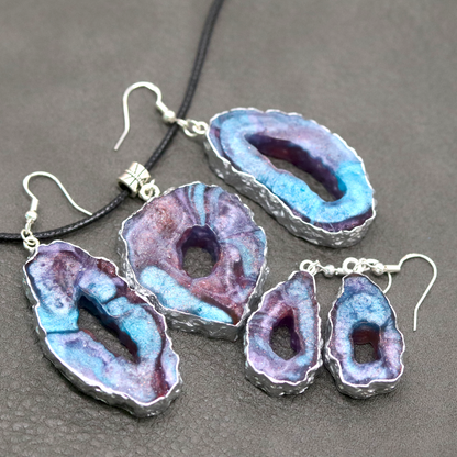 Teal + Purple Galaxy Geode Pendant image 7