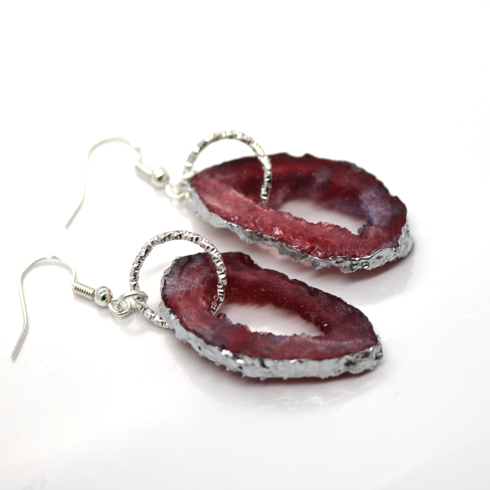 Burgundy Red Geode Earrings image 0