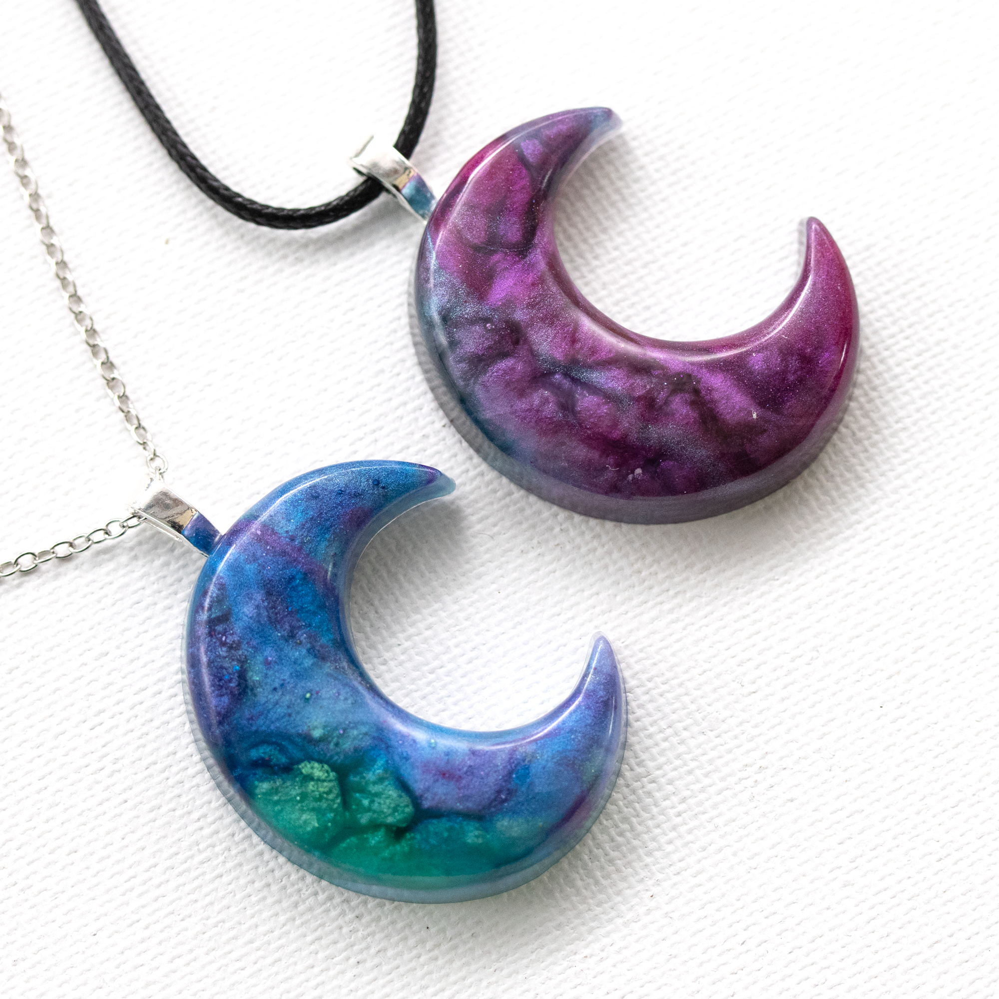 Purple or Blue Marbled Galaxy Crescent Moon Pendant image 0