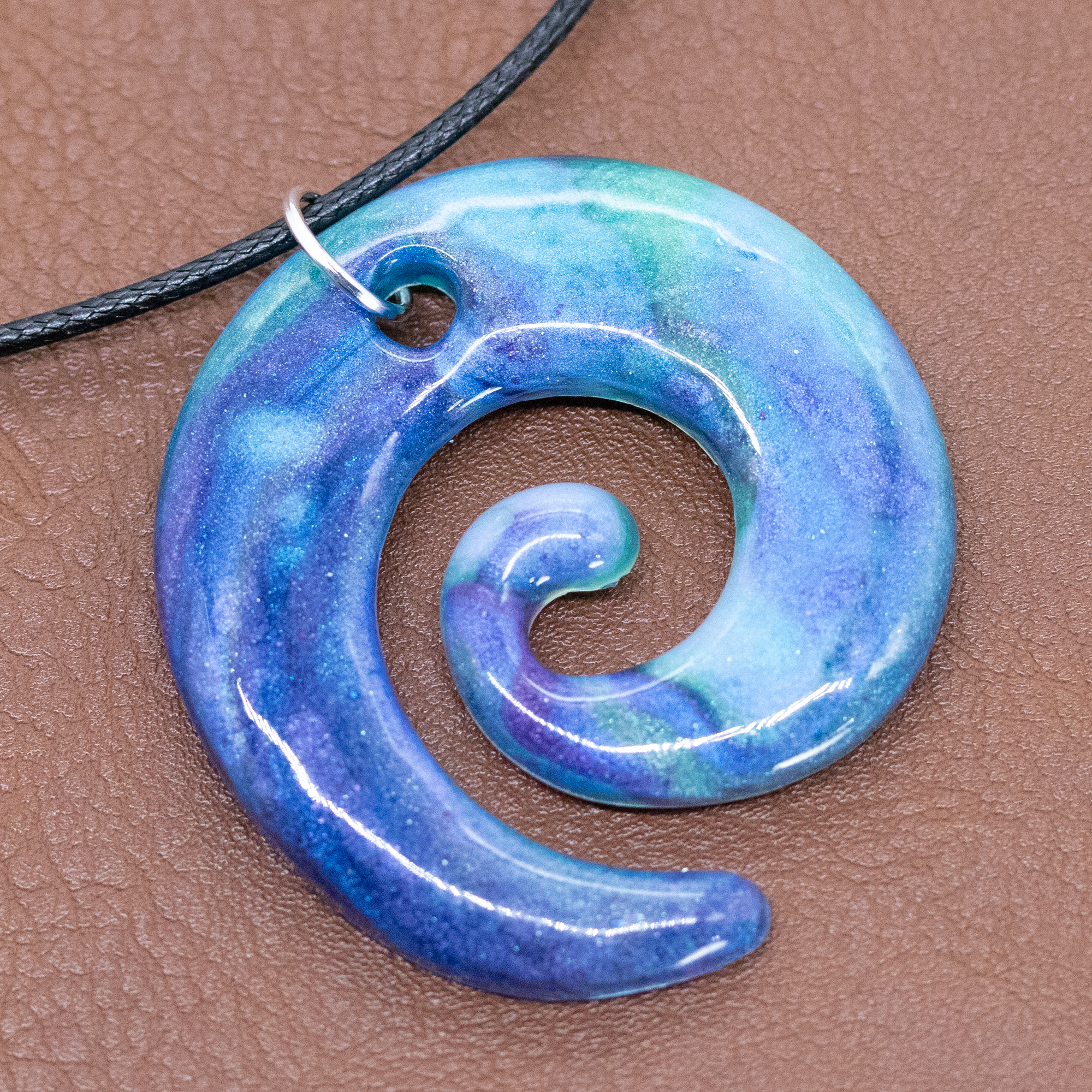 Blue Galaxy Marble Spiral Pendant image 3