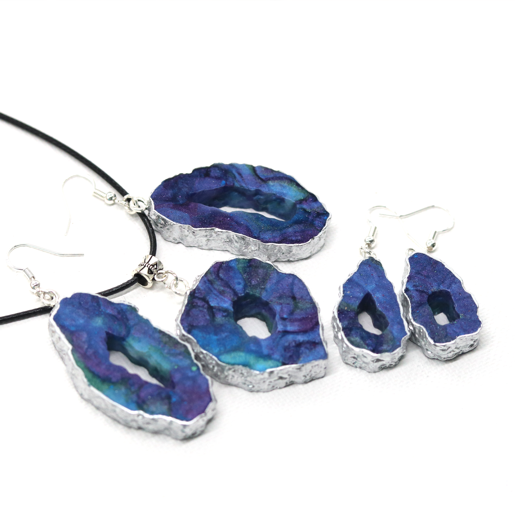 Blue + Purple Galaxy Small Geode Earrings image 3