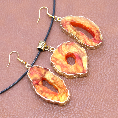 Amber Topaz Geode Pendant + Earrings Pendant Set image 3