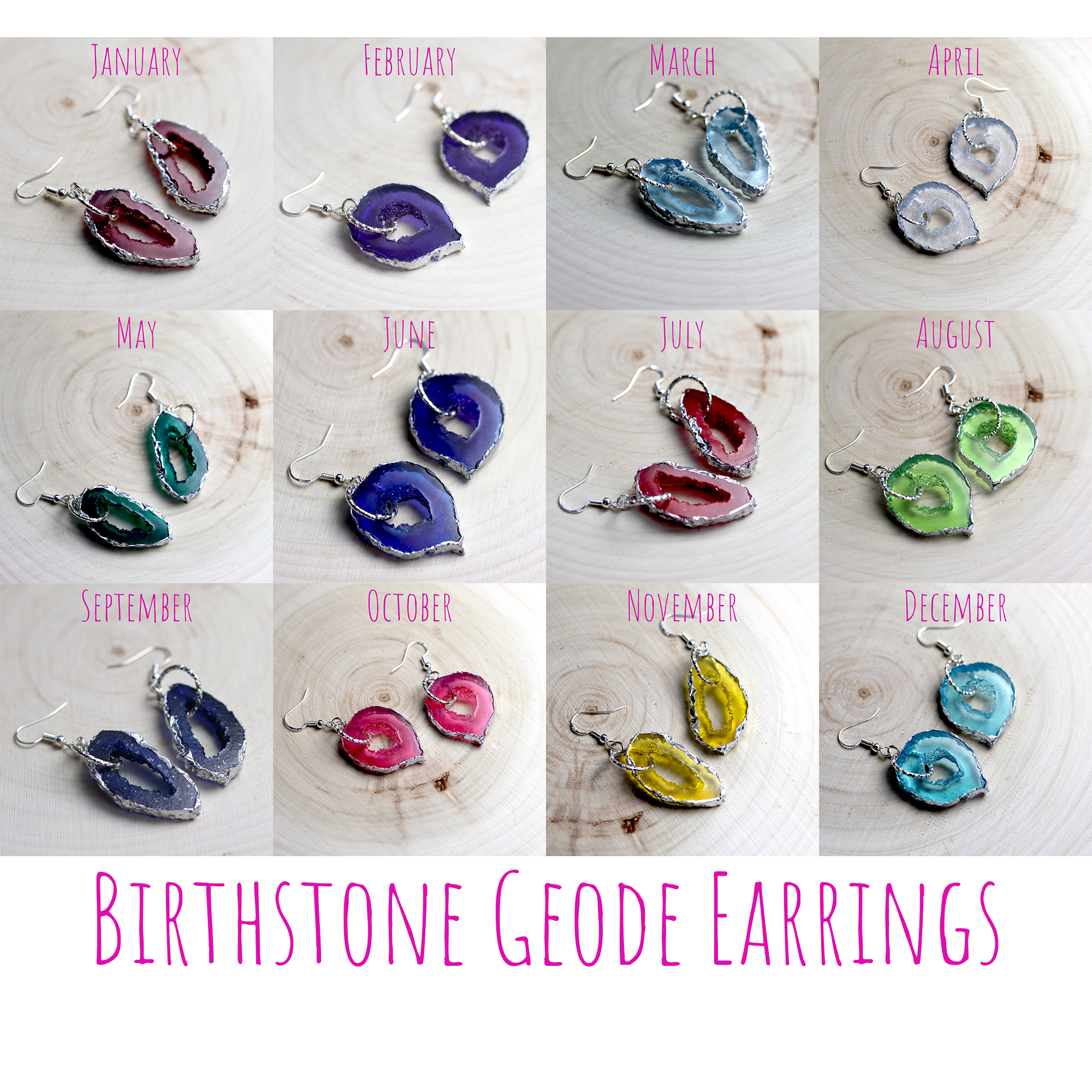 July - Ruby Birthstone Inspired Geode Earrings image 6