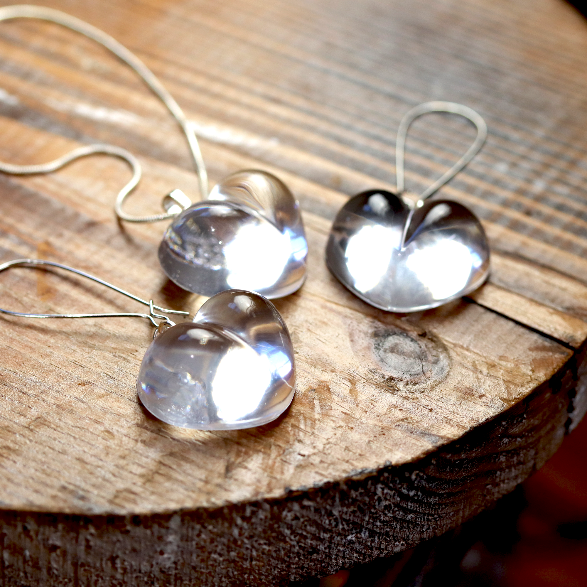 Simple Crystal-Clear Heart Earrings +Pendant Set image 1