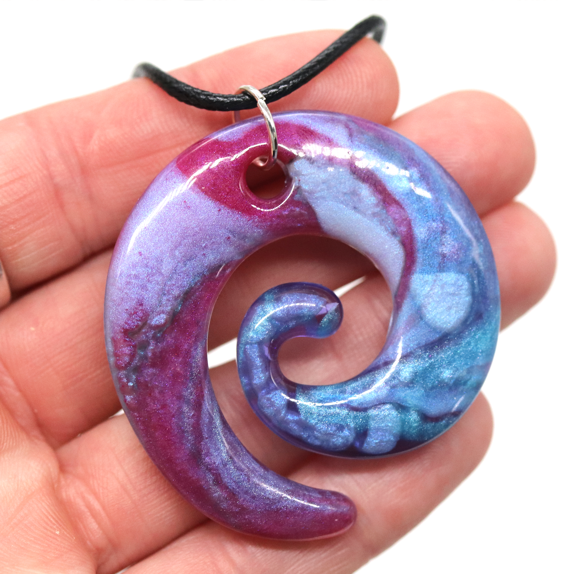 Raspberry Pink + Blue Marble Spiral Pendant image 6