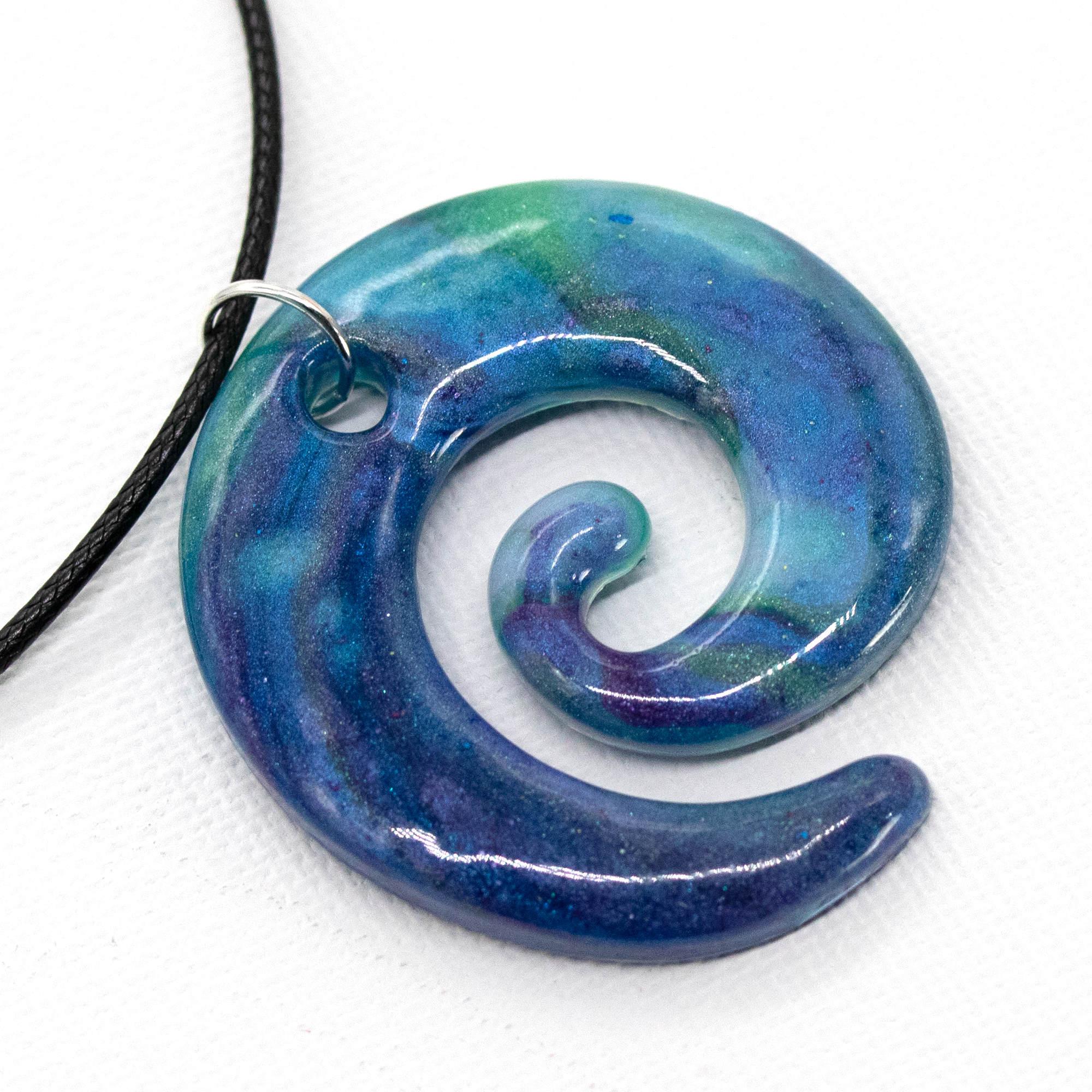 Blue Galaxy Marble Spiral Pendant image 0