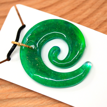 Green + Shimmering Gold Spiral Pendant image 2