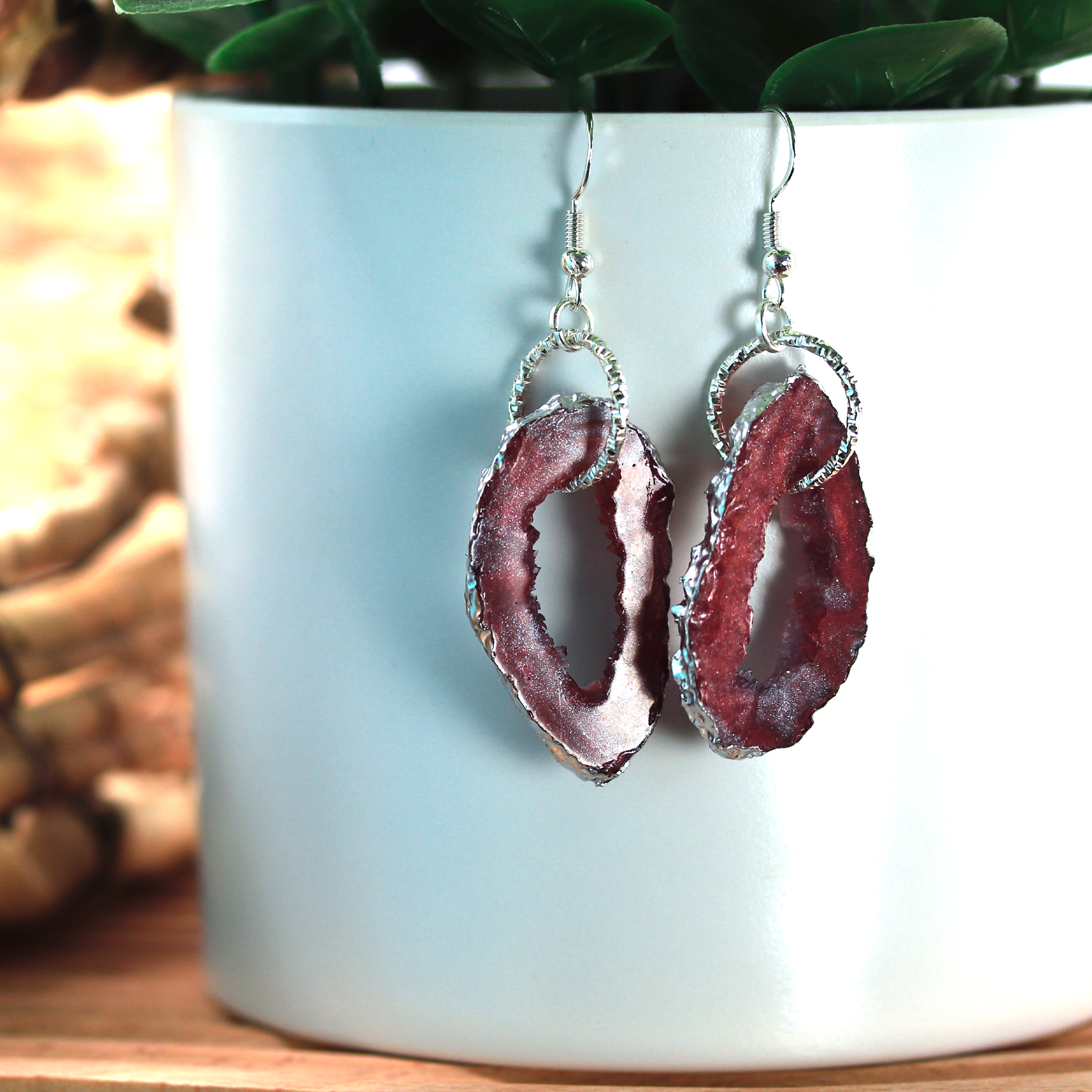 Burgundy Red Geode Earrings image 6