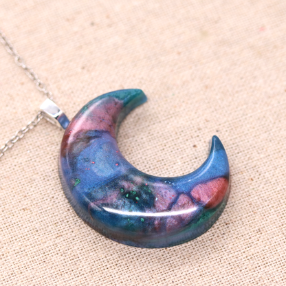 Blue + Coral Crescent Moon Pendant - Your Choice image 5