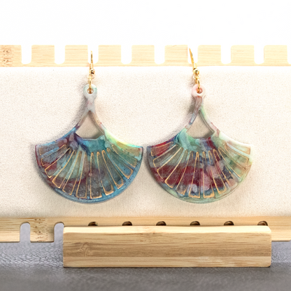 Opal + Gold Marble Fan-Shaped Boho Earrings image 7