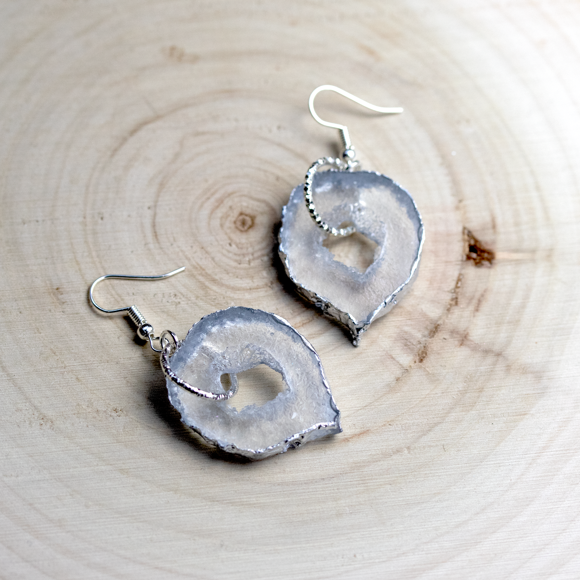 April - Diamond Birthstone Inspired Geode Earrings image 0