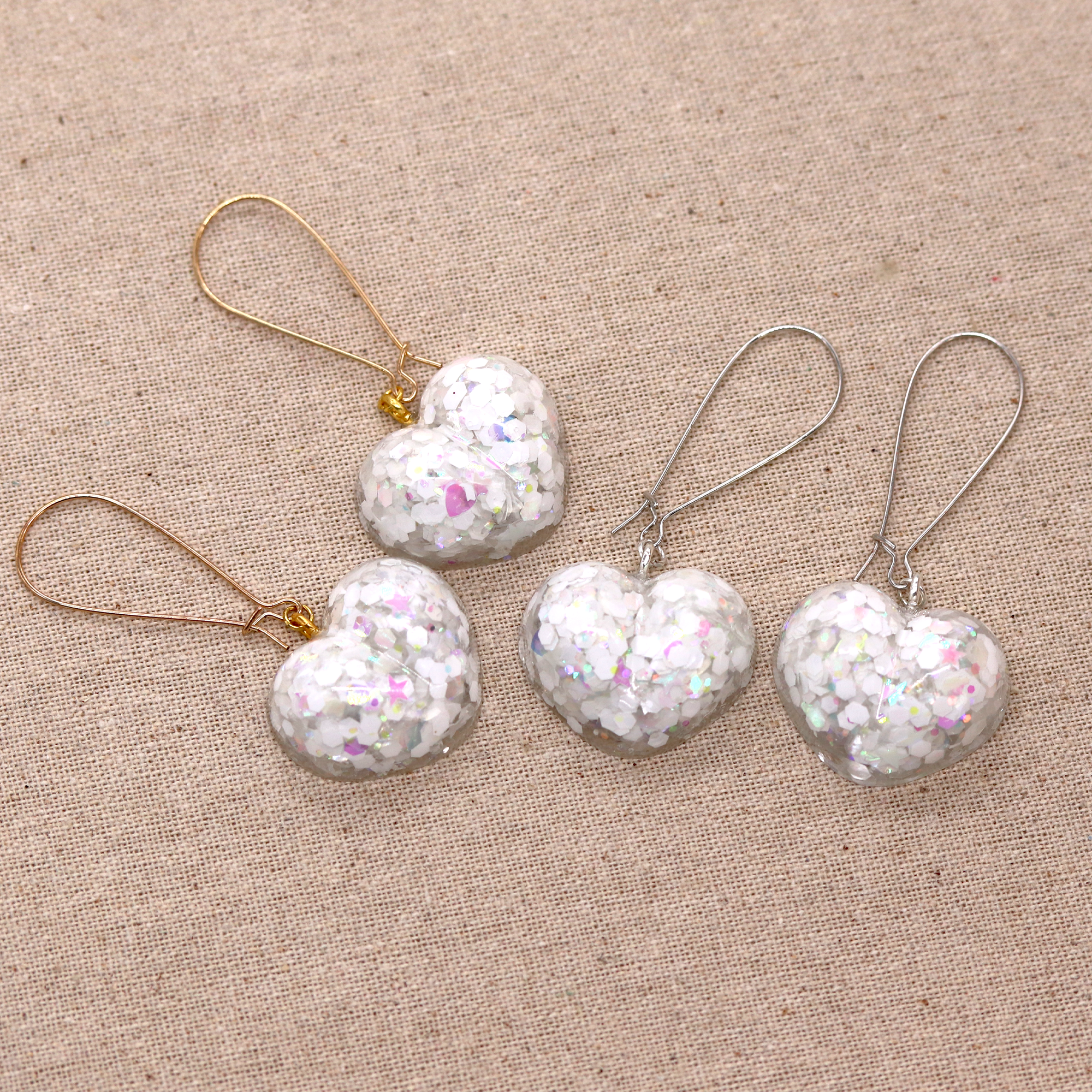 White Holographic Sparkly Heart Earrings image 8