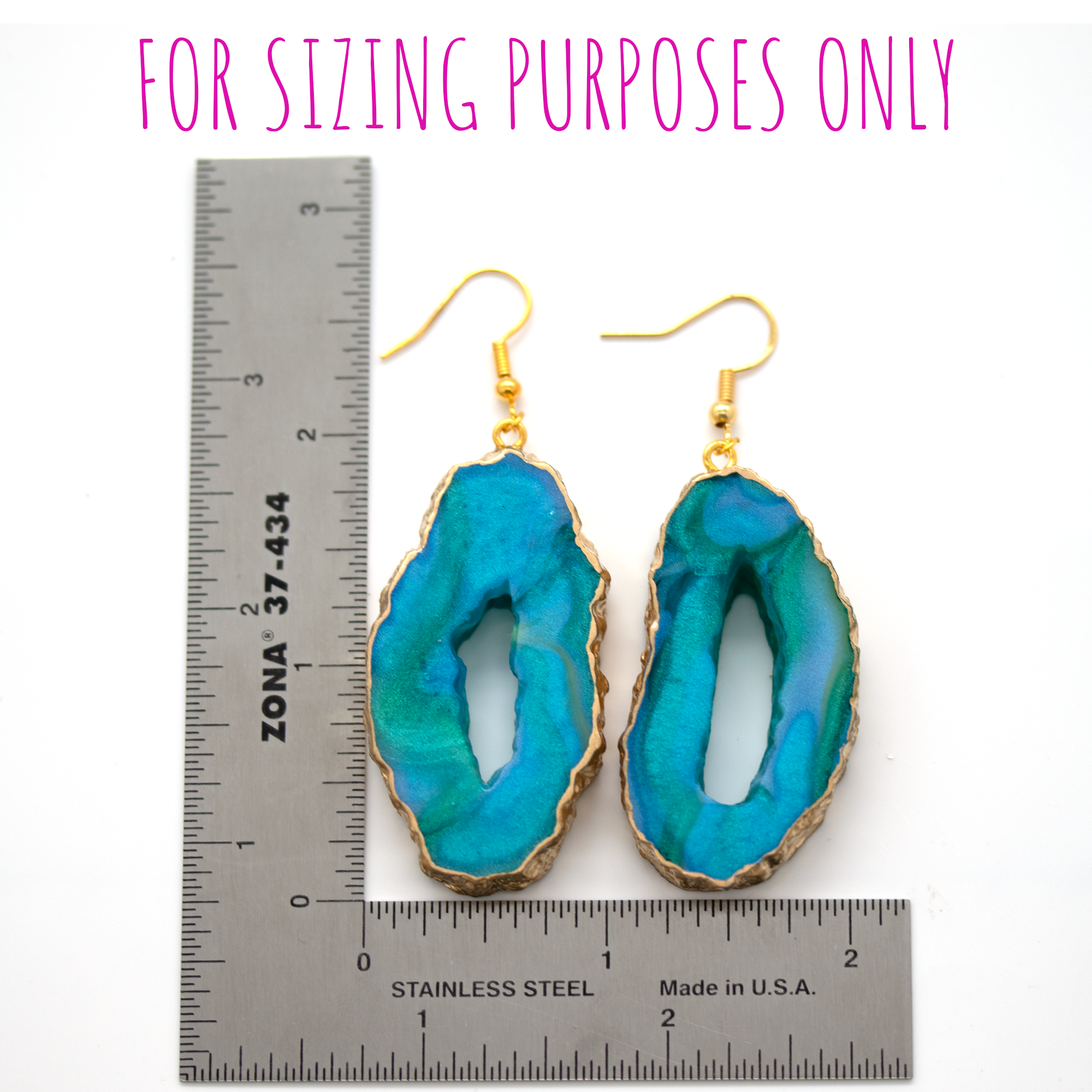 Blue + Pink Marble Geode Earrings image 5