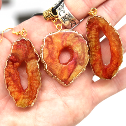 Amber Topaz Geode Pendant + Earrings Pendant Set image 4