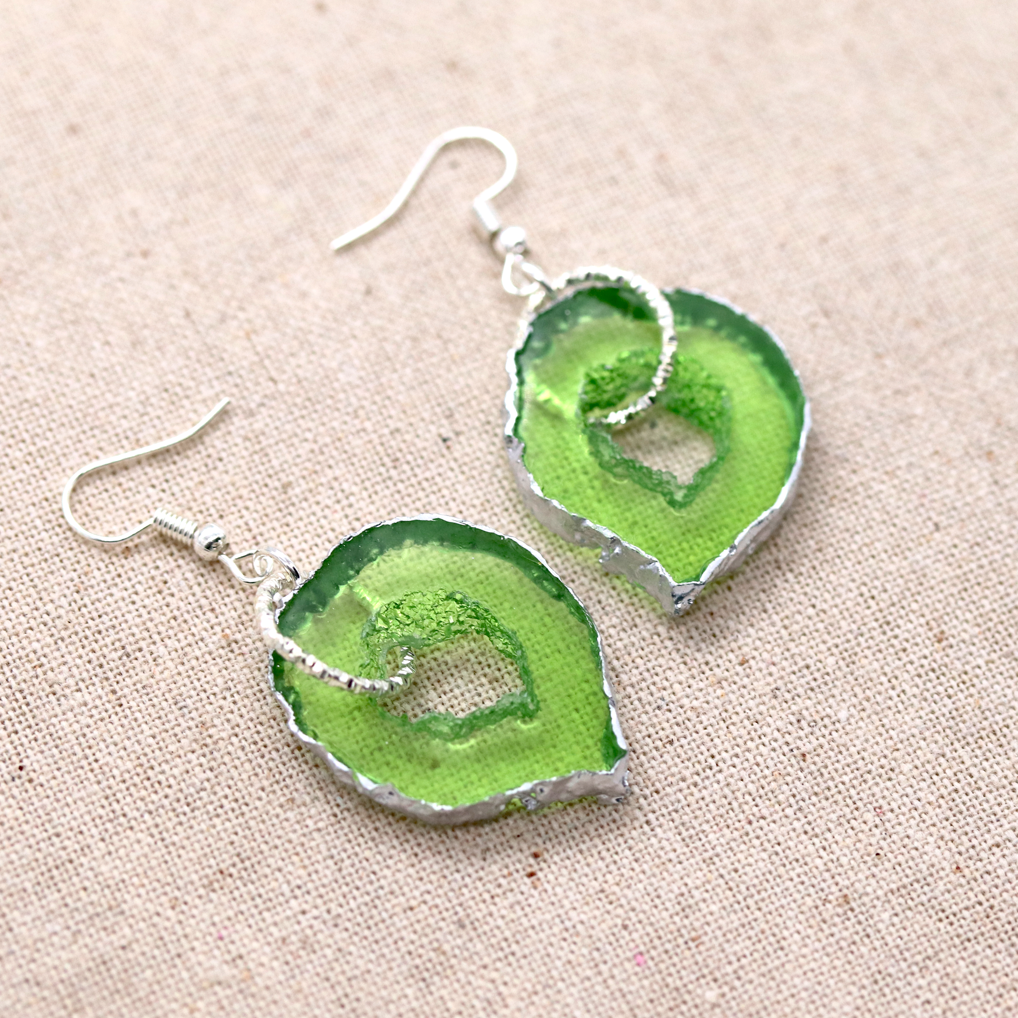 August - Peridot Birthstone Inspired Geode Earrings image 1