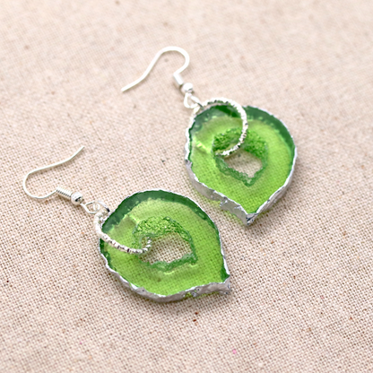 August - Peridot Birthstone Inspired Geode Earrings image 1