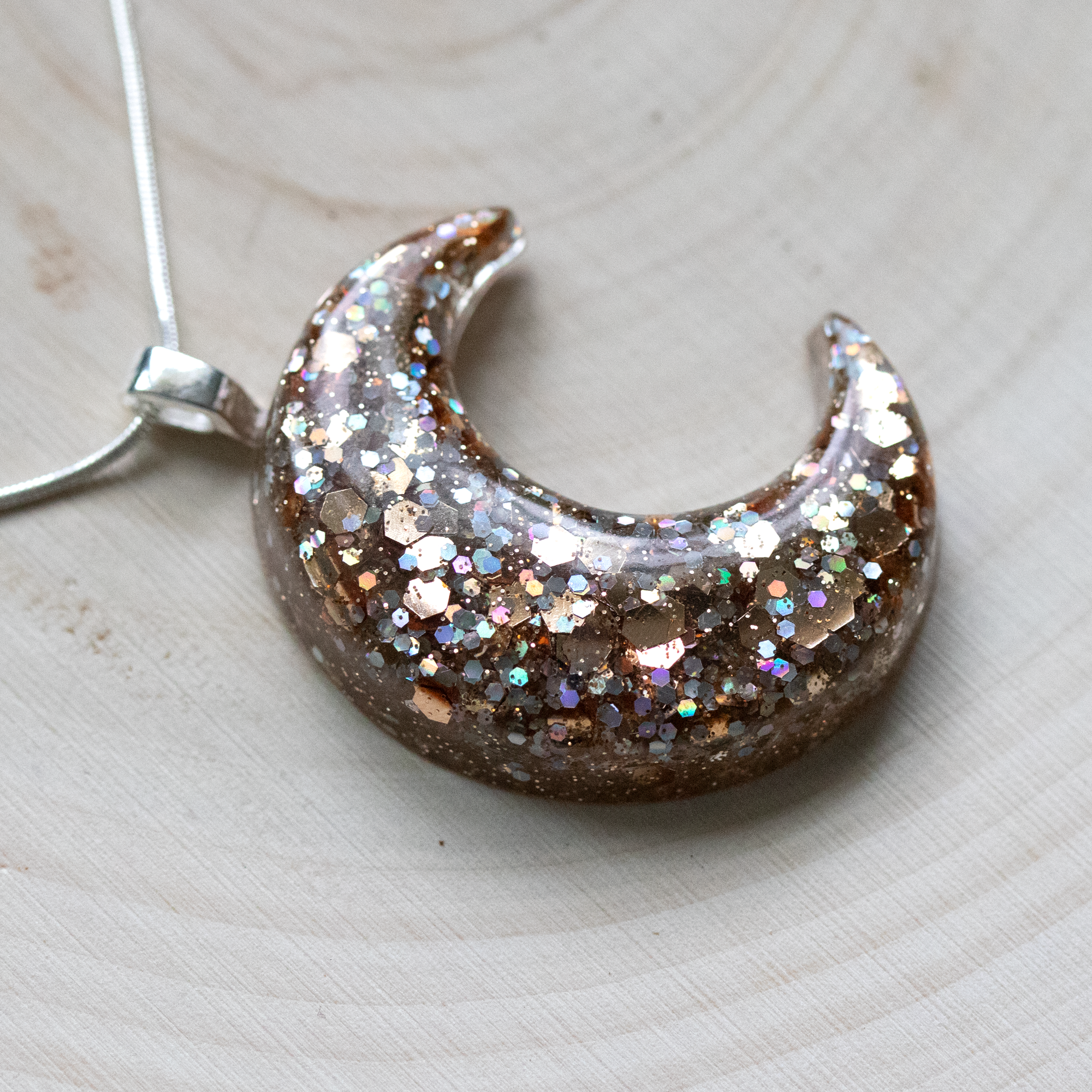 Sparkly Champagne Gold Moon Pendant image 3