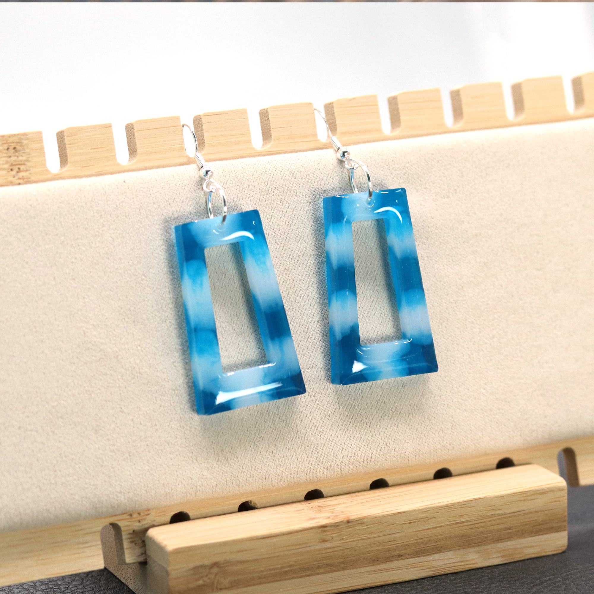 Boho Trapezoid-Shaped Blue + White Cloud Earrings image 6