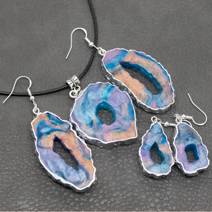 Blue + Rose Gold Shimmering Geode Earrings image 3