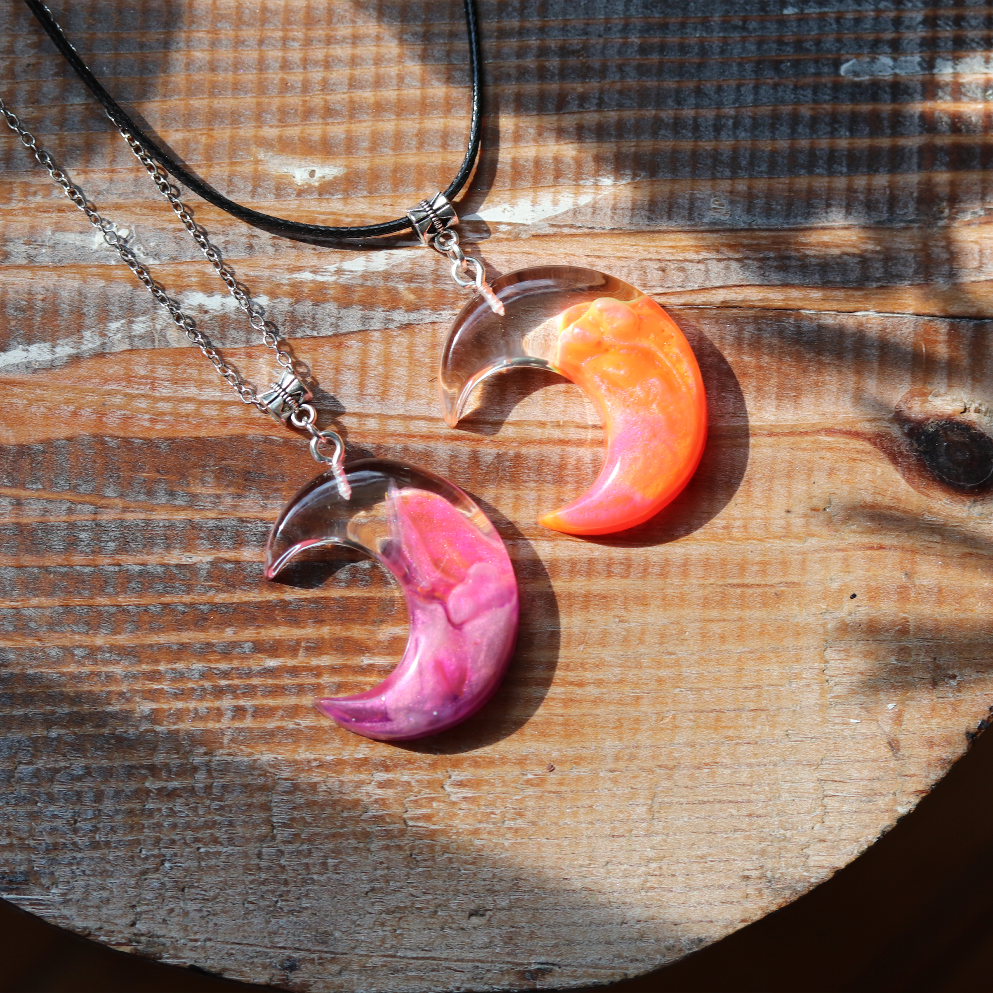 Pink or Orange Crescent Moon Pendant image 1