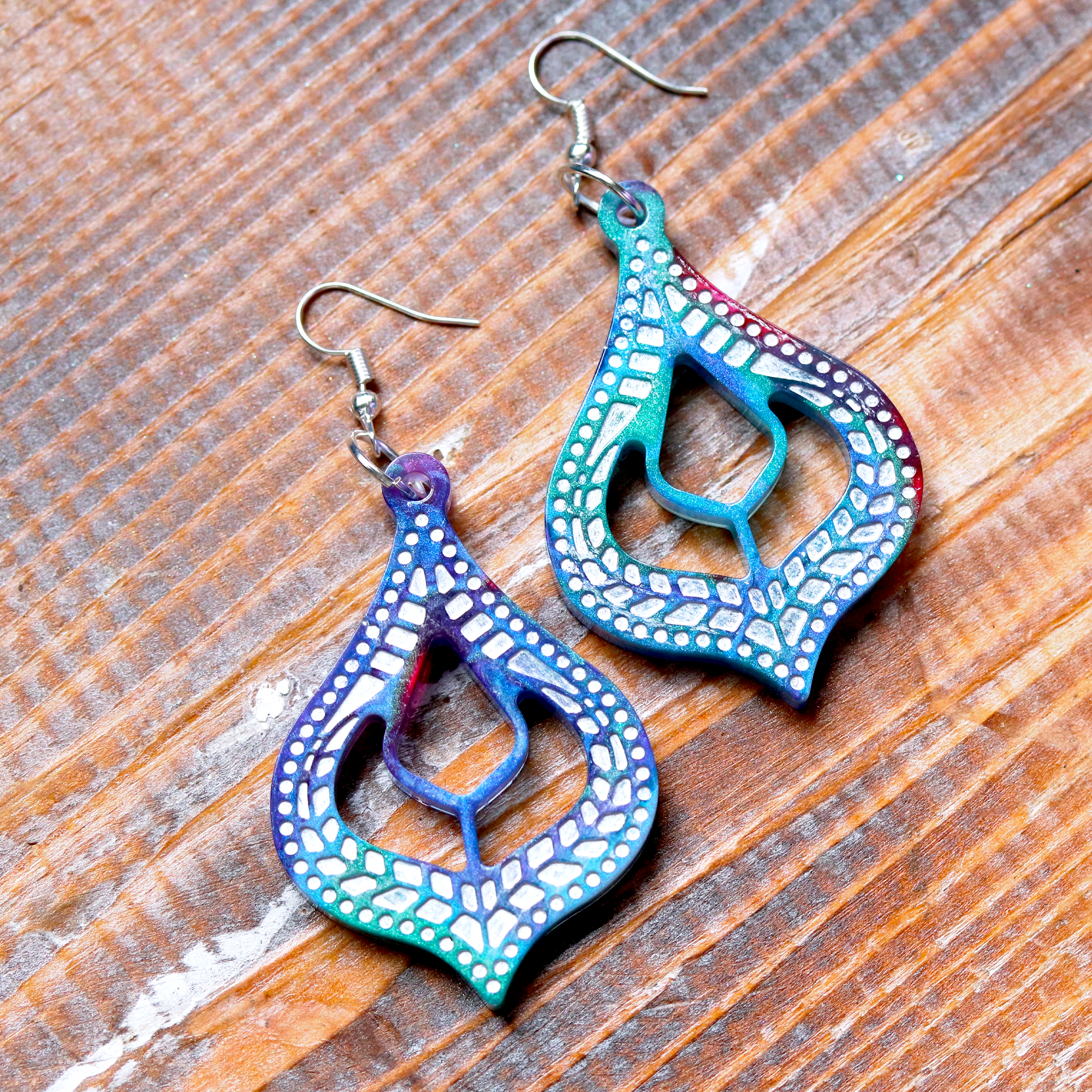 Teal + Purple Marble Moroccan-Inspired Boho Earrings image 0