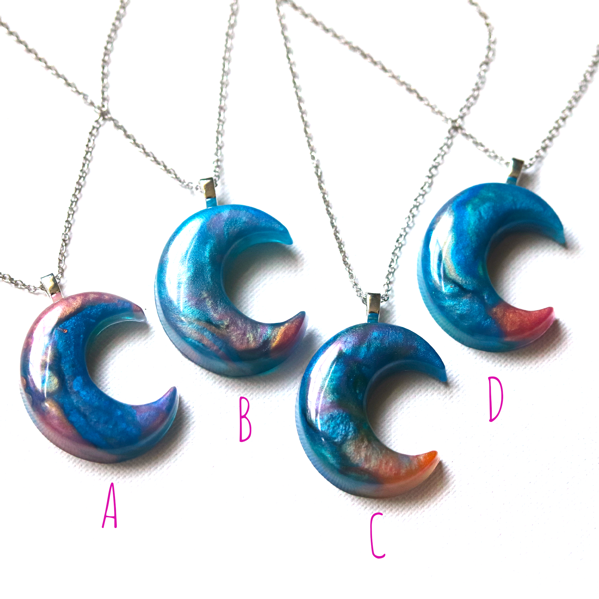 Blue + Rose Gold Crescent Moon Pendant image 8