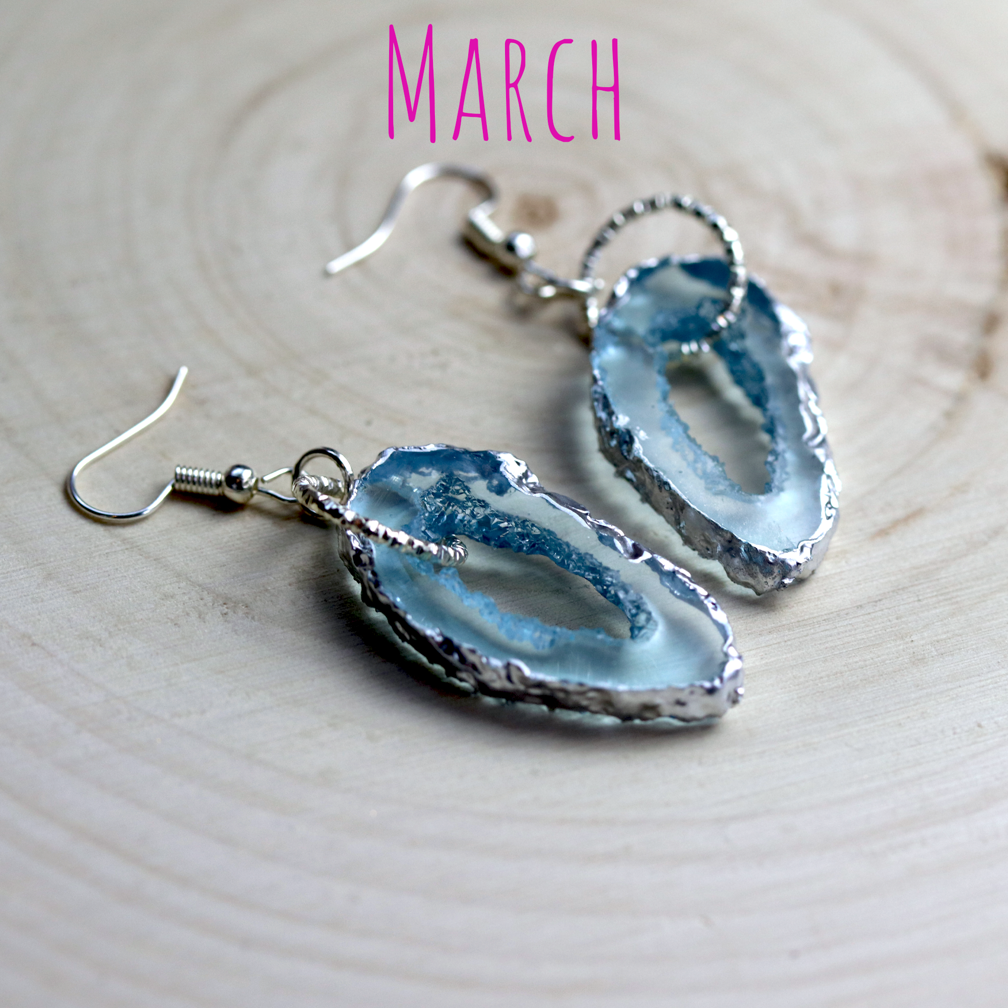 March - Aquamarine Birthstone Inspired Geode Earrings image 2