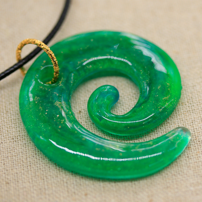 Green + Shimmering Gold Spiral Pendant image 0